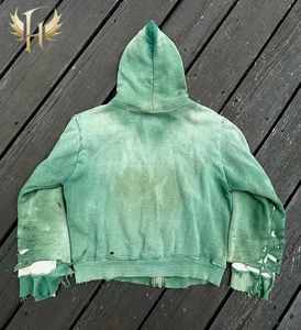 Personnalisé 500 GSM 100% Coton Éponge Française Poids Lourd Soleil Décoloration Acide Lavé Pierre Destoryed Lavage Zip up Hommes Unisexe Hoodies - Product Image 2