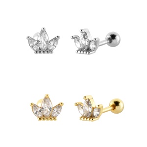 Anting-anting FUAMAY Wanita Berlapis Emas Perak 925 dengan Penutup Sekrup, Model Mahkota Ratu Putri, Bertabur Zirkon - Product Image 1