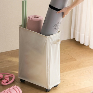 Cesto <span class=keywords><strong>Portabiancheria</strong></span> Alto e Stretto da 70L, 27.5 Pollici, Beige, con Ruote, Pieghevole e <span class=keywords><strong>Salvaspazio</strong></span> - Product Image 3