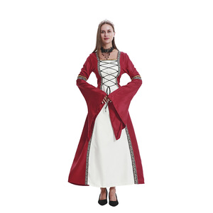 Robe gothique rétro pour femme, style européen, col carré, manches longues, à lacets, en satin, couleur contrastée, silhouette droite, tailles S-5XL - Product Image 5