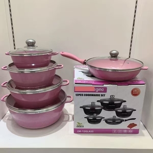Juego de Utensilios de Cocina de Aluminio de 12 Piezas, Ollas y Sartenes Antiadherentes con Revestimiento Multicapa, Tapas de Vidrio y Guantes Resistentes al Calor, para Cocina de Gas - Product Image 1