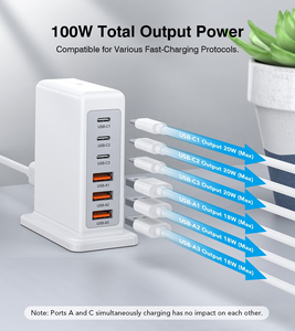 Caricabatterie USB Type-C HNT GaN 100W 3A3C Porte PD+QC da Viaggio con Protezione da Sovratensione (OVP) e da Sovratemperatura (OTP), Mini Caricatore Rapido di Piccole <span class=keywords><strong>Dimensioni</strong></span> per <span class=keywords><strong>iPhone</strong></span> 17/16/15/14/13 <span class=keywords><strong>Pro</strong></span> Max - Product Image 1