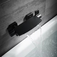Ensemble de robinetterie de bain mural en laiton massif à double poignée avec jet de massage et pommeau de douche cascade