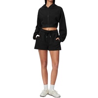 Ensemble de sweats à capuche roses à épaules dénudées, coupe ample décontractée, style sport, avec fermeture éclair, coupe courte, épais et chaud, pour l'automne, mignons