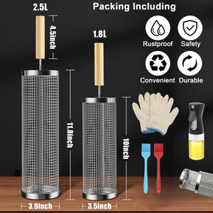 Cestas para asar a la parrilla para barbacoa al aire libre, tubo de red para barbacoa, accesorios de barbacoa de malla redonda grande de acero inoxidable - Product Image 2