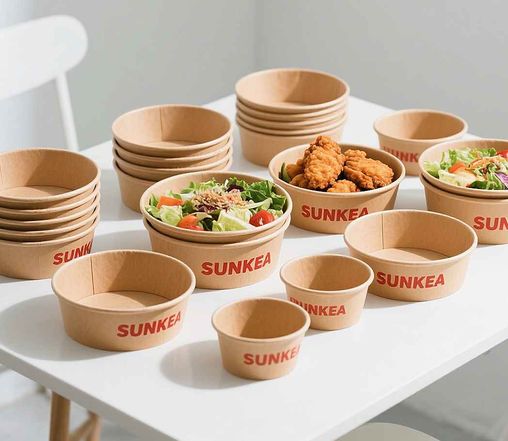 1000ml Disposable Takeaway Kraft Paper Food Packaging Salad Bowl