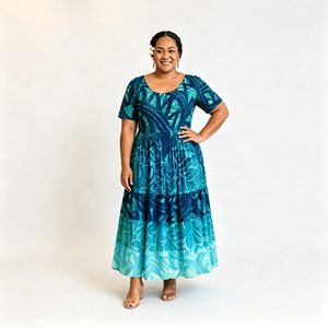 Abito da donna <span class=keywords><strong>taglie</strong></span> forti stampato all'ingrosso, elegante con scollo rotondo, maniche corte e gonna ampia, traspirante e valorizzante - Product Image 2