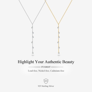 Collana a Y FUAMAY in <span class=keywords><strong>Argento</strong></span> 925 Placcato Oro 18K/Rodio con Zirconi, Catenina Pendente per Donne, Direttamente dalla Fabbrica - Product Image 1