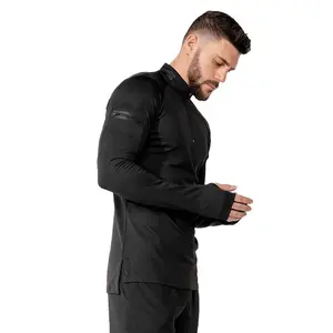 OEM New Hot Sale Athleisure Training Elastic Camo Jacquard Sports Tops Shirts Long Sleeves Clothes 1/4 Zip Jackets Wear Men's Gy