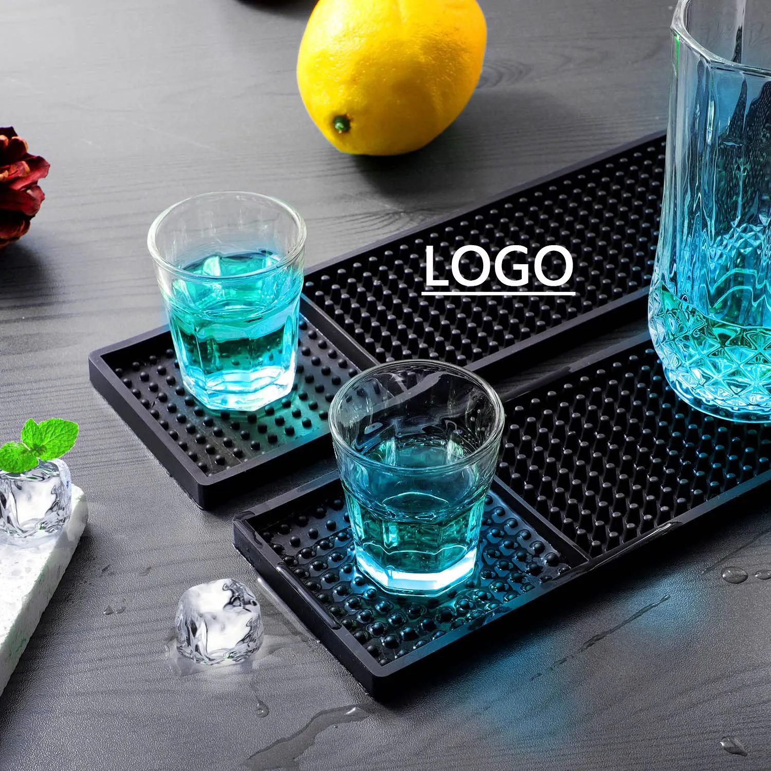 New Products Non-Slip Pvc Rubber Service Spill Mat Drying Bar Mat Black Color Beer Whiskey Wine Bar Mat