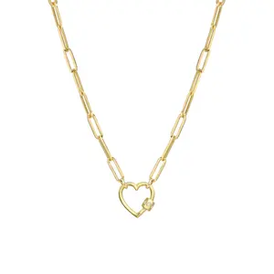 Boho Gioielli In Argento 925 18k Placcatura In Oro Grande Clip di Carta del Cuore Della Catena Moschettone Collana