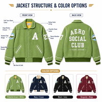 Veste de baseball verte personnalisée avec broderie chenille, veste bomber streetwear, veste universitaire pour homme