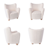 Fauteuil d'appoint CARLFORD avec pieds en bois et accoudoirs, imitation laine de mouton, pour salon, chambre, appartement