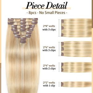 Extensions de cheveux humains Remy 100% naturels à clipser, invisibles, bruns, lisses et ondulés, vente en gros - Product Image 2