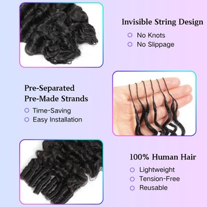 Extensions de <span class=keywords><strong>cheveux</strong></span> humains au crochet Virgin Miracle Knots, bouclées, naturelles, du Myanmar, avec nœuds pré-formés, effet plume - Product Image 3