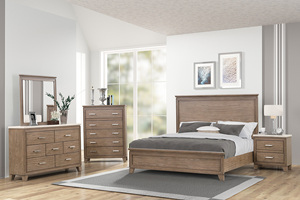 Juego de Muebles de Dormitorio Modernos de Madera Marrón Claro con Líneas Limpias, Cómoda, Mesita de Noche, Cajonera y Espejo a Juego - Product Image 6