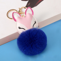 Porte-clés mignon en forme de dessin animé, mini pompon en fausse fourrure de lapin Rex, pompons en fourrure de renard, vente en gros