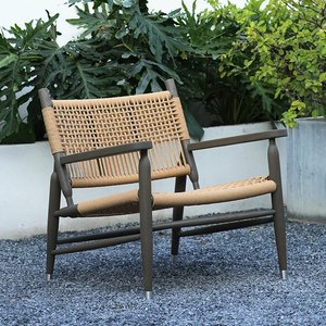 Fauteuil de jardin en teck moderne et écologique, résistant aux intempéries, avec corde PE tressée, confortable et durable, pour la relaxation et la récupération, chaise de patio - Product Image 2