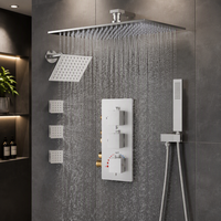 HOMEDEC Ensemble de douche complet 10x6 pouces avec robinet inverseur 4 voies, douchette à main et 4 jets de massage, finition nickel brossé