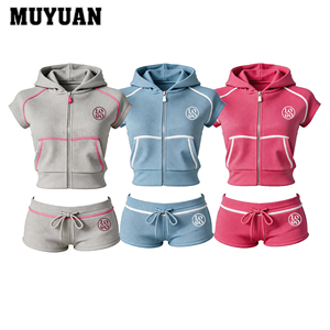 <span class=keywords><strong>Tuta</strong></span> Casual Premium a Due Pezzi con Cappuccio e Zip Integrale, Pantaloncini Corti per Donna, Abbigliamento Quotidiano alla Moda, Logo Personalizzabile - Product Image 1