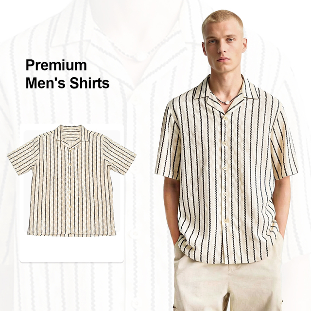 Retro for Black Striped Men's Short Sleeve Shirt Breathable Anti-Wrinkle Quick Dry ODM Knitted Spring Casual Shirts for