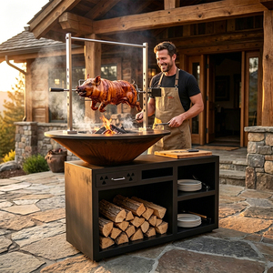 Kit de rôtissoire <span class=keywords><strong>pour</strong></span> barbecue en acier Corten avec <span class=keywords><strong>moteur</strong></span> sans fil, brasero extérieur et système de rôtissage sur braiseur - Product Image 3