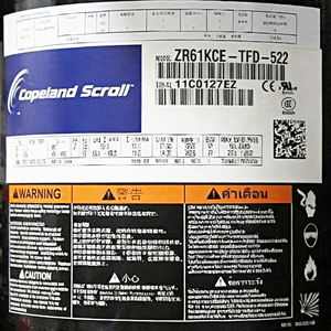 คอมเพรสเซอร์แบบสโครลทองแดง Copeland ZR61KCE-TFD-522 5.1 แรงม้า ใช้สารทำความเย็น R410A สำหรับเครื่องปรับอากาศความแม่นยำสูง 230V 3 เฟส กำลังทำความเย็น 14000 วัตต์ - Product Image 2