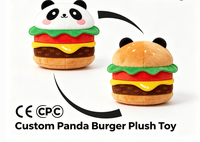 Fabricant OEM, porte-clés en peluche personnalisé Panda Burger, peluche douce et mignonne rembourrée de coton PP, pour cadeaux de fête pour enfants