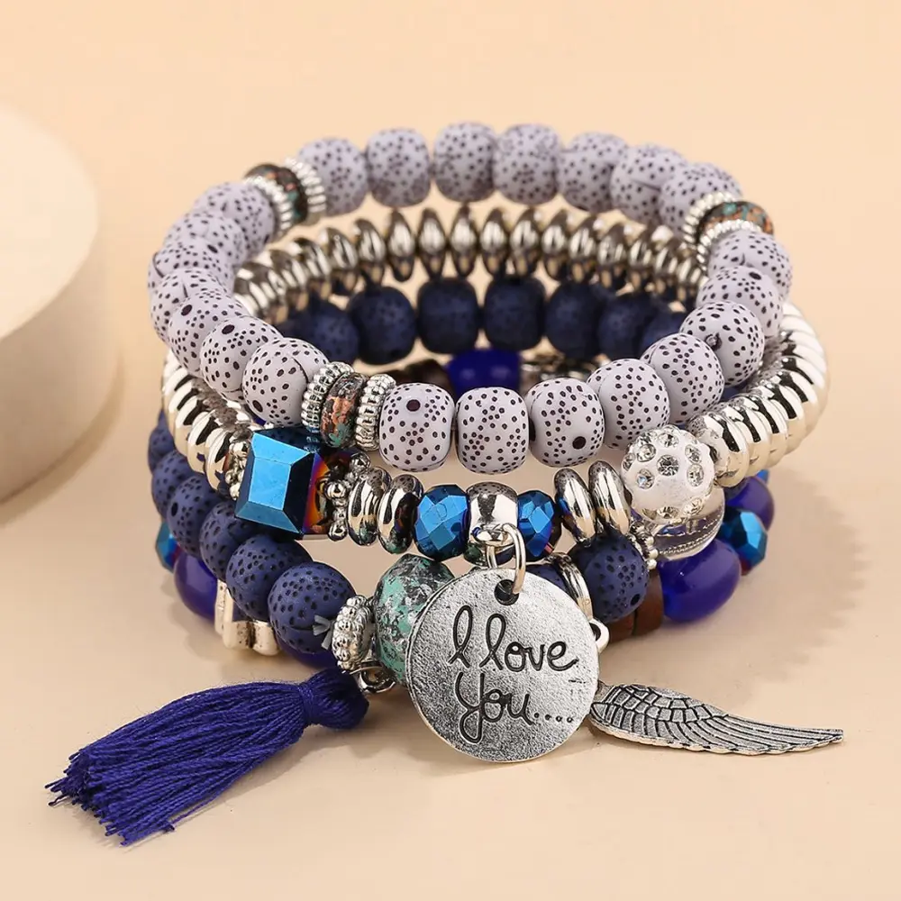 High Quality Boho Heart Love Bead Bracelet Jewelry Set Handmade Trending Gold Heart Charm Beaded Couple Bracelet For Woman 2023