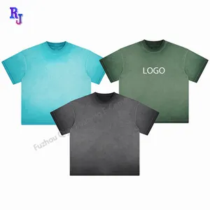 Camiseta vintage holgada de algodón 100% de peso pesado con gráfico personalizado, camiseta de gran tamaño personalizada, camisetas grandes, camisetas lavadas con ácido para hombres, camisetas desteñidas al sol