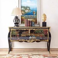 Armoire d'entrée antique en bois massif européen, commode florale baroque peinte à la main, coffre de rangement de chambre à coucher de style français