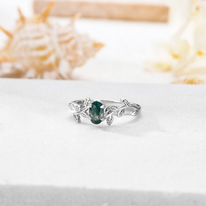 Hot Sale Fine Jewelry 925 Sterling Silver Leaf Oval Cut <strong>Moss</strong> <strong>Agate</strong> <strong>Ring</strong> for Women - Product Image 4