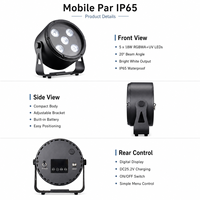 Projecteur PAR sans fil Bothlighting 5x18W à batterie, DMX, pour mariage, DJ, éclairage de scène et événements