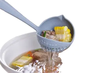 新款汤勺长柄厨房滤网纯色烹饪漏勺厨房勺塑料餐具漏勺热