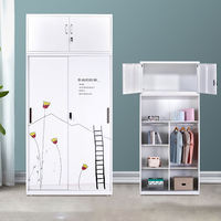 Armoire en acier pour meubles de maison Armoire à vêtements à portes coulissantes en gros Armoire de rangement pour chambre d'enfants Casier imprimé à motifs personnalisés