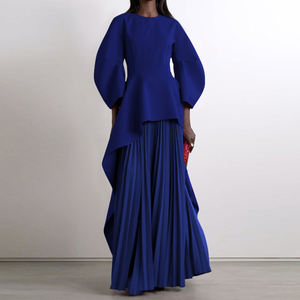 Abiti Lunghi da Donna con Maniche Lunghe, Collo <span class=keywords><strong>a</strong></span> Barchetta, Stampa Digitale Eco-Friendly, Colore Unito, Plissettati, <span class=keywords><strong>a</strong></span> Strati e con Dettagli <span class=keywords><strong>a</strong></span> Giunzione - Product Image 3