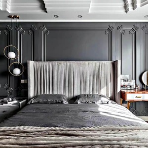 Light Luxury Assembled Pleated Velvet Fabric French Retro Nordic Wing High <strong>Backrest</strong> Double <strong>Bed</strong> <strong>for</strong> Master Bedroom Wedding - Product Image 3