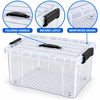 Organisateur de placard pour la maison, boîte de rangement en plastique transparent 43L, empilable, avec couvercle et poignée noire, pour serviettes et linge