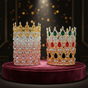 Accessoires de cheveux en alliage baroque avec strass plaqué or, <span class=keywords><strong>couronne</strong></span> pour femmes, tenue de soirée, mariage, anniversaire, fête des mères, décorations - Product Image 2