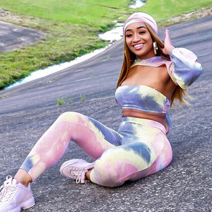 Athleisure Gym Clothes Women 3PCS <strong>Tie</strong> <strong>Dye</strong> <strong>Set</strong> Sexy Tracksuit <strong>Set</strong> - Product Image 5