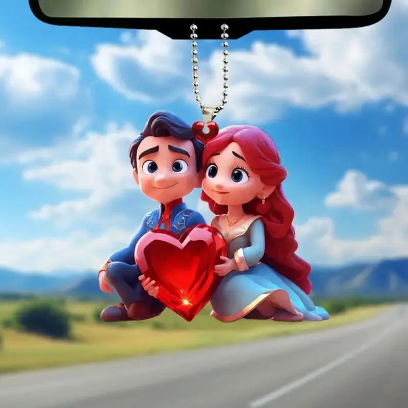 זוג שמח תליון מתנת יום האהבה 2D אקריליק תליון שטוח תרמיל ומחזיק מפתחות קישוט מתנת קישוט לרכב