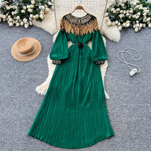 Vestido Maxi Plisado de Verano con Cuello Redondo y Estilo Romano para Mujer, Tallas Grandes, con Cuentas y Lentejuelas - Product Image 3