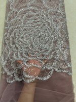 Tissu en maille brodé de fleurs de roses à paillettes de luxe, paillettes brillantes pour robes de soirée de mariage, vente en gros