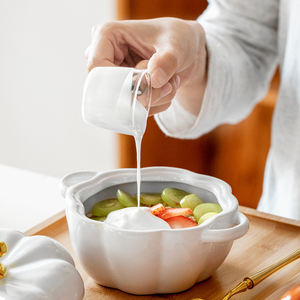 Tazón <span class=keywords><strong>de</strong></span> cerámica con forma <span class=keywords><strong>de</strong></span> <span class=keywords><strong>calabaza</strong></span>, tazón <span class=keywords><strong>de</strong></span> cerámica profundo para Pie con dos orejas y tapa, diseño creativo - Product Image 5