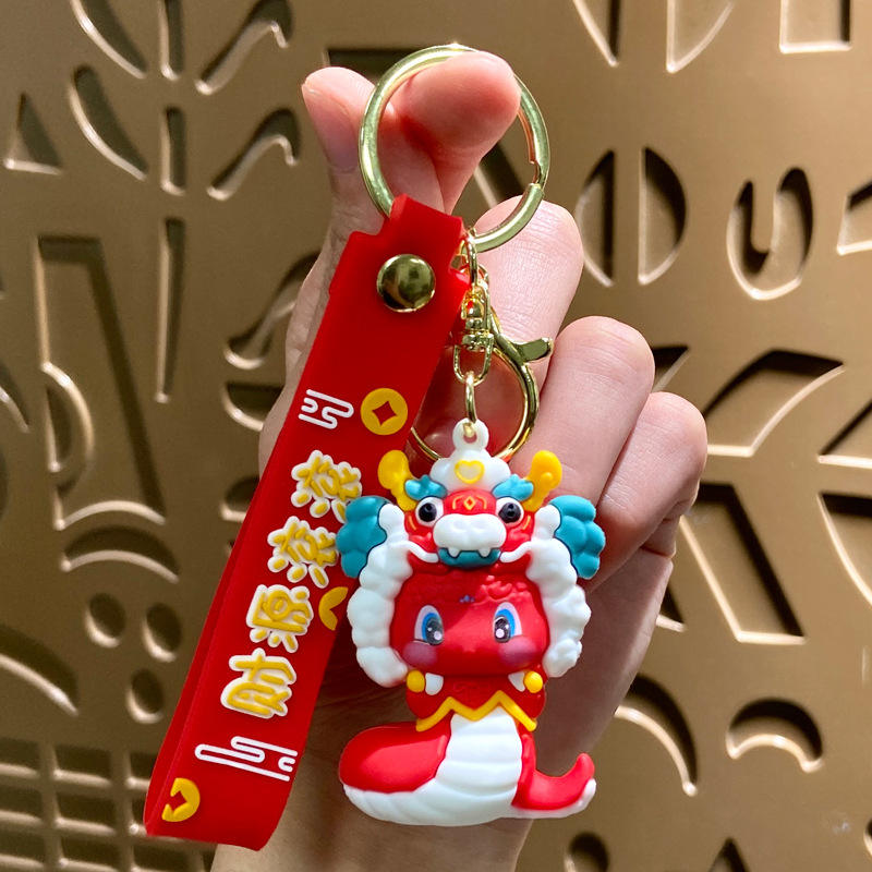 Golden snake lucky keychain - dragon hat (red)