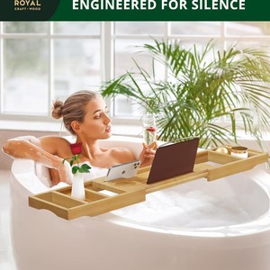 Royal Craft Wood Luxury Bath Tray Expandable Foldable Bamboo Bathtub Caddy With <b>Tablet</b> <b>Stand</b> And Cup Holder - Product Image 2
