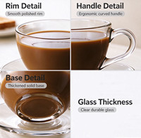 Gelas Kaca Sehari-hari dengan Gagang untuk Latte Espresso Teh Buah 210ml, Mug untuk Meja Kantor, Istirahat Sore, Penyajian