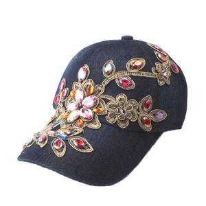 Damen Diamant besetzt Gold Wire Flower Denim Baseball Cap Modische Outdoor Sonnenschutz und Sonnenschutz Duckbill Cap - Product Image 5