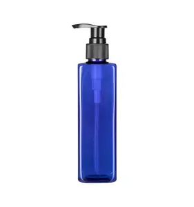8 oz mavi kare şampuan şişeleri düşük MOQ renkli plastik pompalı losyon şişeleri