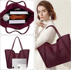 Sacs à bandoulière bordeaux de haute qualité en gros pour femmes, sacs fourre-tout de luxe en cuir PU avec fermeture éclair, résistants à l'eau, pour jeunes femmes - Product Image 5
